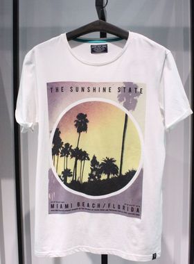 SELECTED思莱德青春圆领白色迈阿密海滩宽松旅游休闲短袖半袖T恤