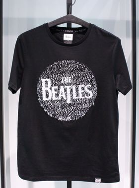 SELECTED/思莱德黑色圆领甲壳虫乐队披头士百搭舒适男士短袖T恤