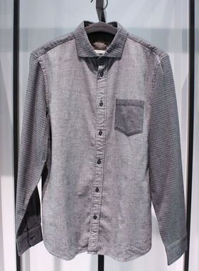JACKJONES杰克琼斯青春流行休闲青年修身水洗灰色春秋款长袖衬衫