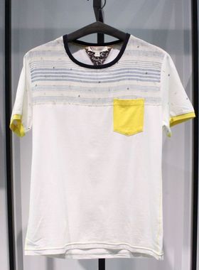 SELECTED斯莱德流行夏季棉加亚麻休闲白色修身圆领短袖半袖T恤