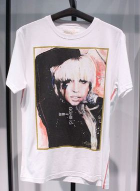 SELECTED思莱德油画人物图案欧美风格Lady Gaga白色短袖半袖T恤