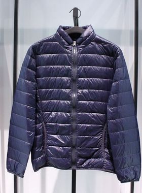 JACKJONES杰克琼斯藏蓝色立领超轻薄冬季保暖白鸭绒休闲羽绒服