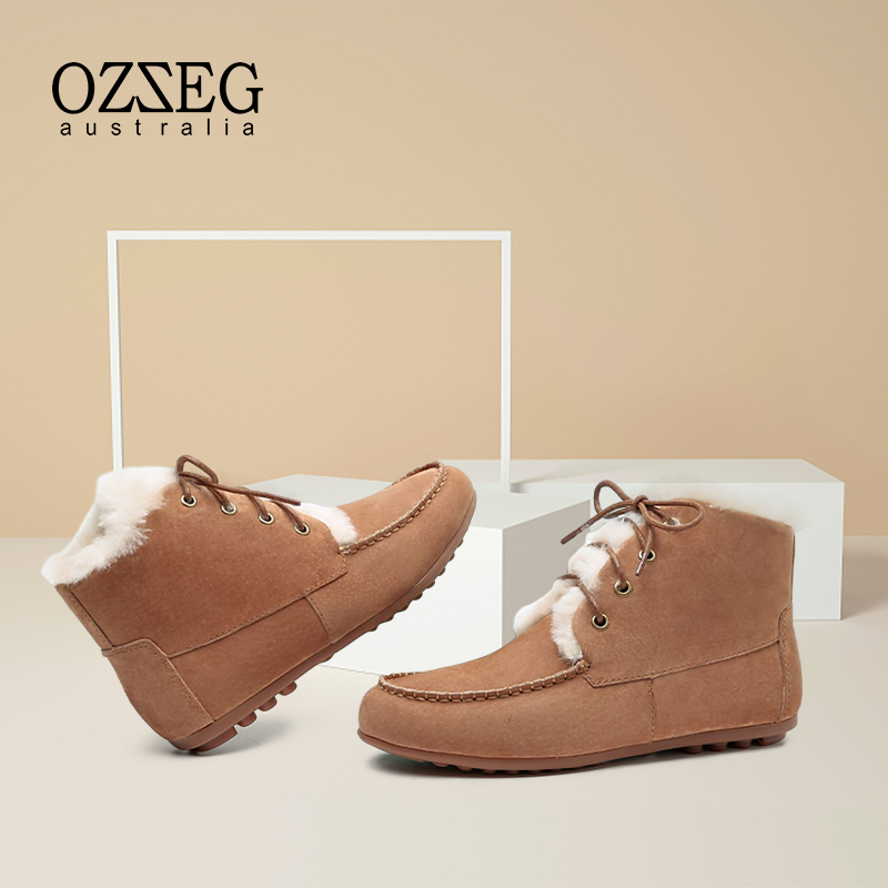 OZZEG保暖真皮靴子女冬毛毛棉鞋