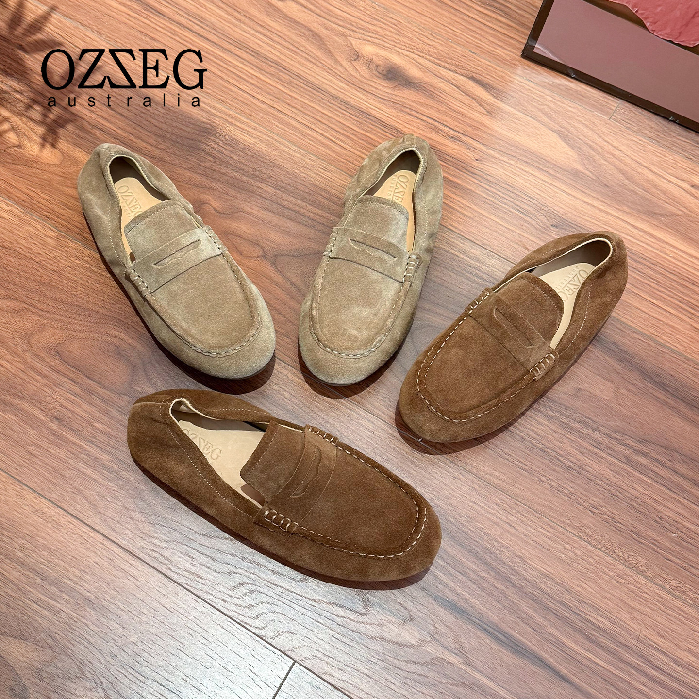 OZZEG澳泽格2026年春夏新款褶饰面牛皮豆豆鞋女舒适透气单鞋26C28,女鞋,乐福鞋（豆豆鞋）,淘宝优惠券,粉丝福利购,淘宝优惠卷