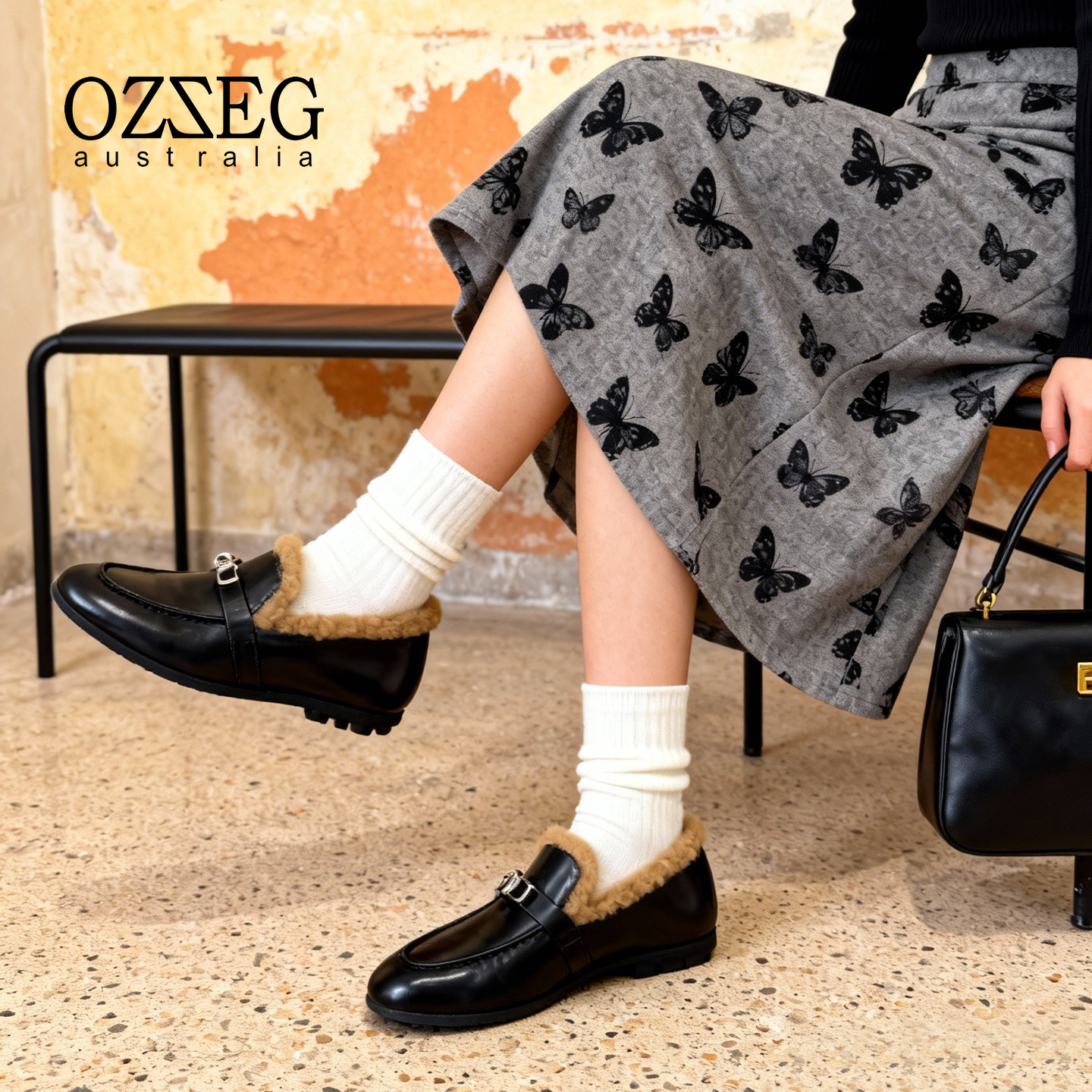 OZZEG2025秋冬新款kelly扣时尚保暖乐福鞋女加绒皮毛一体软底单鞋,女鞋,乐福鞋（豆豆鞋）,淘宝优惠券,粉丝福利购,淘宝优惠卷