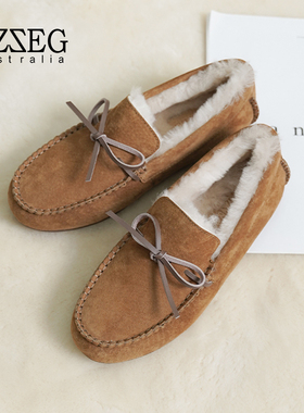 OZZEG窝窝鞋女秋冬加绒加厚豆豆鞋保暖皮毛一体2025新款浅口单鞋