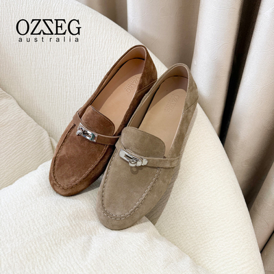 OZZEG2026年春季新款豆豆鞋女真皮透气防滑软底搭扣一脚蹬单鞋