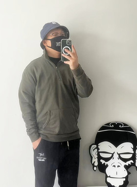 HOUTOU2025秋冬新款半拉链卫衣男女宽松纯棉套头纯色潮牌SUP帽衫