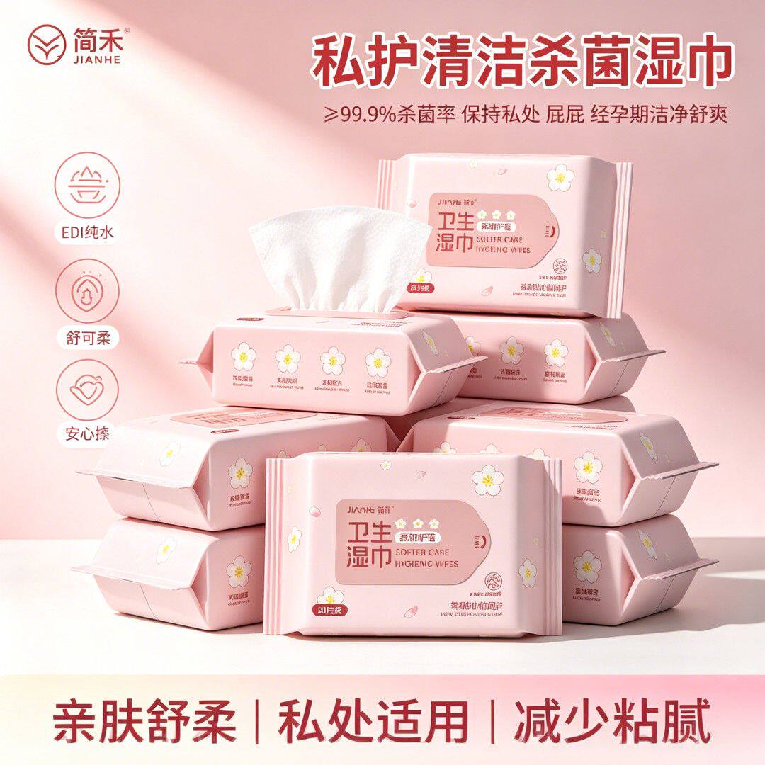 5包简禾女性私处湿巾便携卫生本草免洗杀菌弱酸清洁成人大包实惠