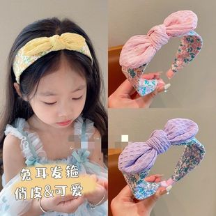 韩国儿童宝宝蝴蝶结宽边碎花发箍女童可爱兔耳朵头箍女孩不伤发卡