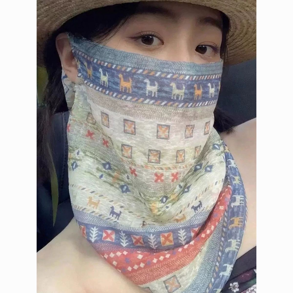 夏季冰丝防晒面罩遮脸围脖护颈防紫外线女士套头遮阳面纱防晒脖套