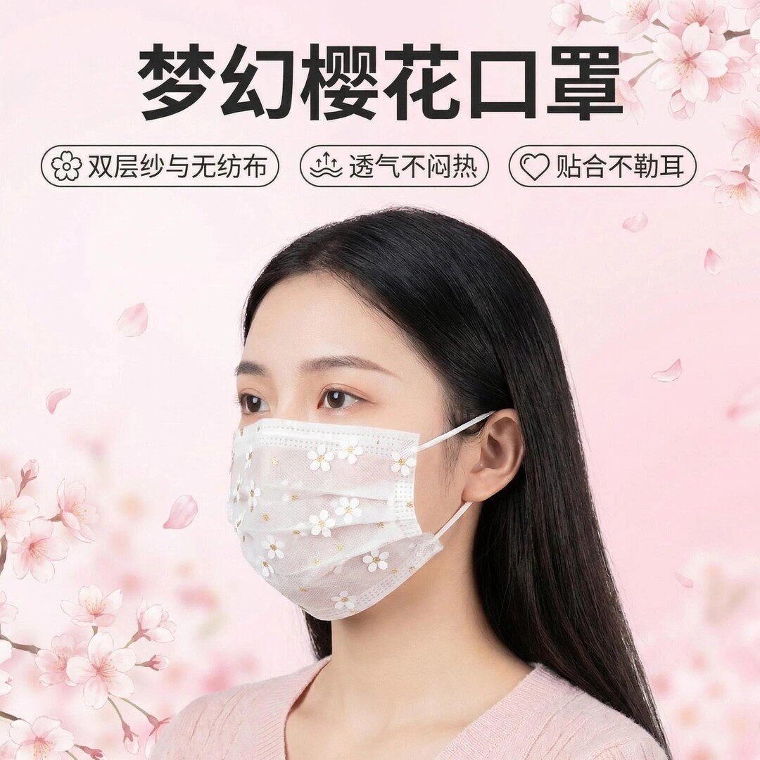 新款夏天一次性网纱口罩1层网纱+1层布轻薄透气软蕾丝高颜值樱花