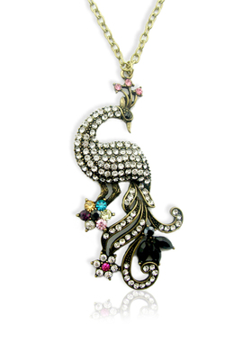 欧美饰品长款百搭孔雀满钻项链