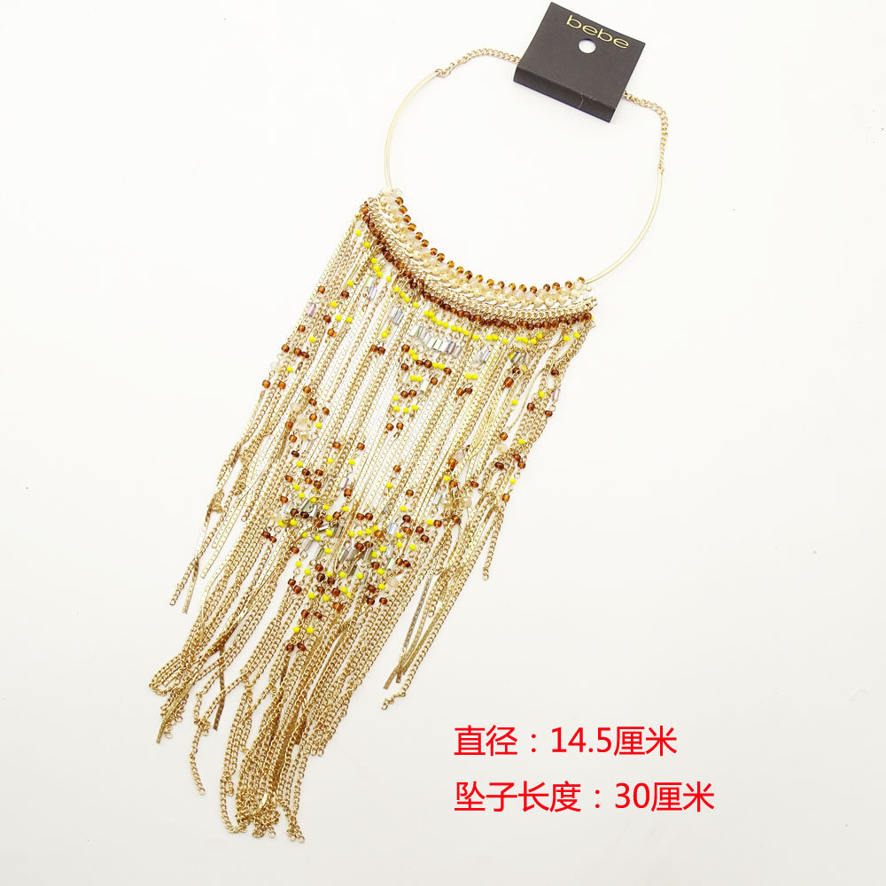 K6  欧美外贸原单饰品水晶夸张流苏长款项链演艺配饰铜直播