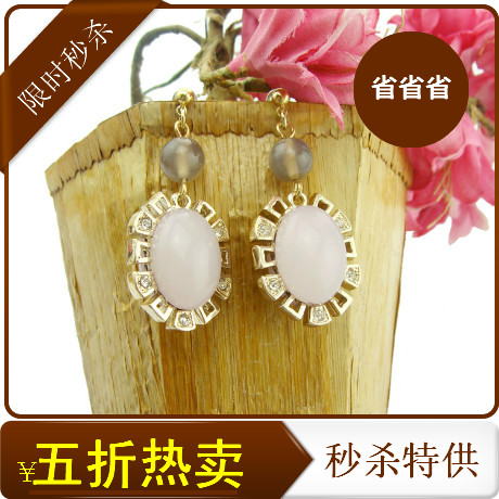 欧美风饰品紫色大宝石玫瑰金耳环