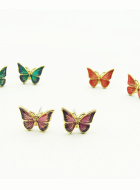 b67  欧美日韩流行小饰品精致滴釉小巧型蝴蝶耳环耳饰女款 耳钉