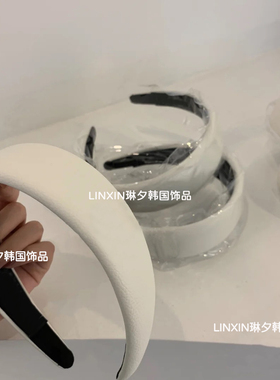 vintage皮质发箍韩国宽边白色头箍女高级感压发气质百搭外出潮
