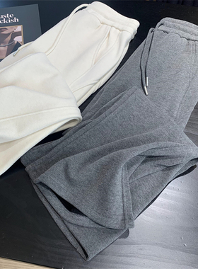 WTHEO显瘦神裤 lu家加厚加绒婴儿绒灰色松紧腰微喇裤女2025秋冬新