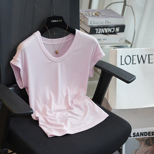 T恤女上衣打底衫 虫小小2026春夏新款 显瘦短袖 U领修身 A111G 小飞袖