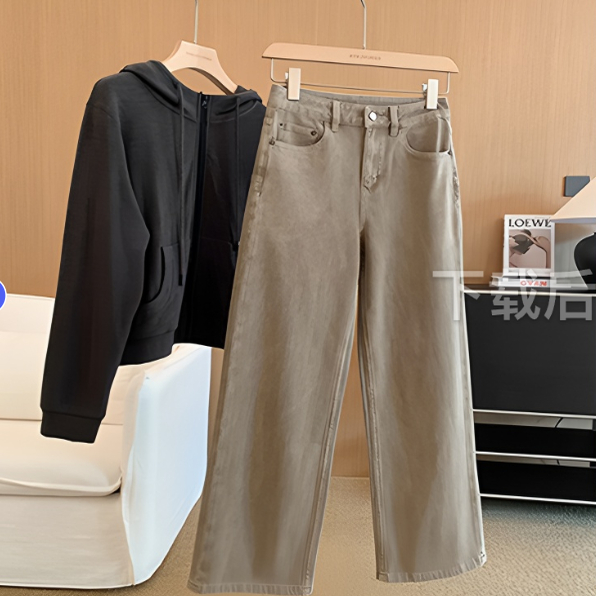 加绒高腰垂感休闲窄版直筒裤