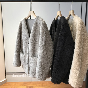 订单剩余捡漏 外套 有冬日氛围100%纯羊毛羊羔毛皮草圆领宽松短款