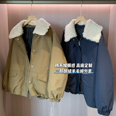 90白鹅绒羊毛翻领三防派克羽绒服