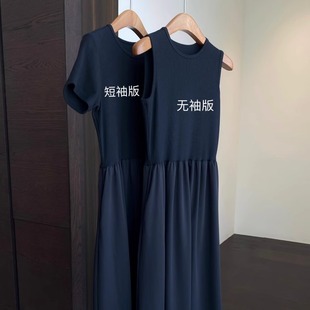 無袖 女連衣裙新 上身 AMR 紙片人 藏肉顯瘦小黑裙長款 短袖