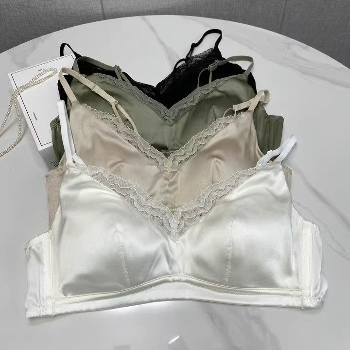 桑蚕丝法式三角杯无钢圈蕾丝薄款