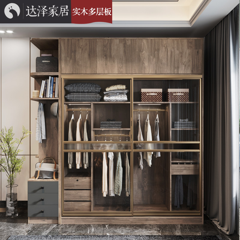 北欧移门推拉门两门双门衣柜简易2米宽家用卧室多功能全实木衣橱