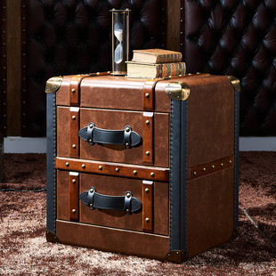 美式 家具工业风复古做旧家具实木LOFT皮储物柜收纳柜抽屉柜X656