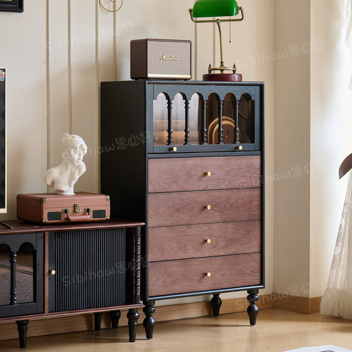思必好法式复古实木斗柜卧室中古风储物收纳柜小户型家用床边柜子