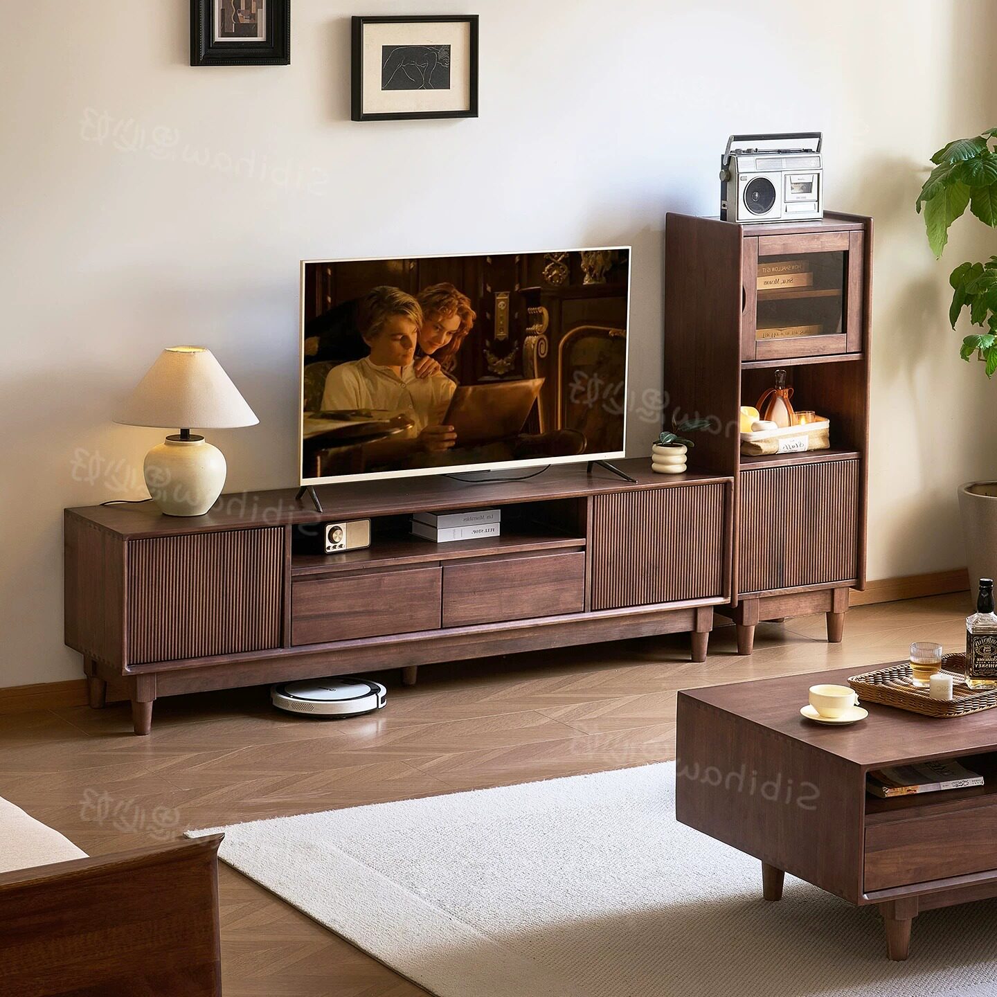 思必好北美黑胡桃木电视柜组合简约全实木电视机柜家用客厅视听柜