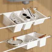 米木.日式 伸缩杆挂篮柜橱柜伸缩杆免钉胶伸缩分层置物架挂篮多款