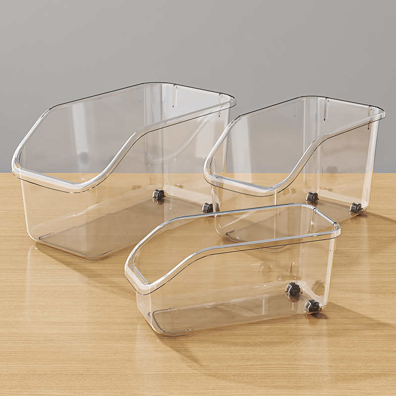 透明斜口收纳盒带滑轮