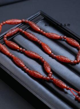 10x28mm复古民族风红玛瑙如意回纹珠桶珠项链毛衣链