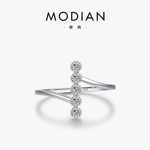 摩典纯银不规则镶嵌锆石戒指女