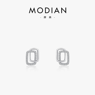 摩典方形双层小众设计感耳钉女s925纯银简约百搭OL通勤耳环礼物