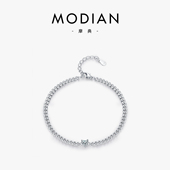 MODIAN摩典S925纯银小众设计甜美爱心简约单钻ins百搭气质手链女