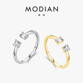 摩典s925纯银欧美ins网红戒指女轻奢简约食指指环仿真钻细戒饰品