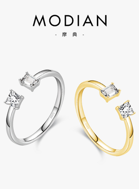 摩典s925纯银欧美ins网红戒指女轻奢简约食指指环仿真钻细戒饰品