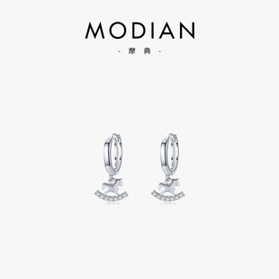 925纯银耳环女耳钉新款潮夏季耳扣小耳圈旋转木马耳骨养耳洞耳饰