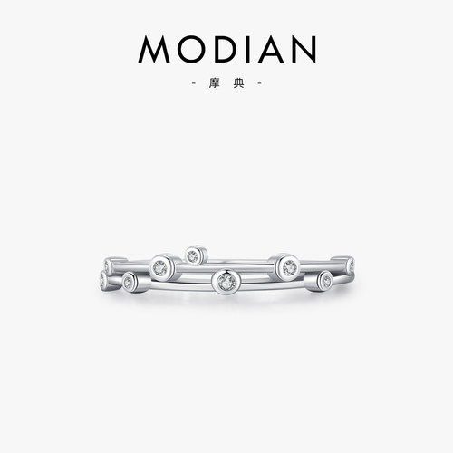 摩典S925纯银几何线条气质戒指女