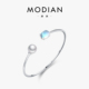 MODIAN摩典S925纯银施家水晶珍珠开口手镯优雅气质合成月光石手饰