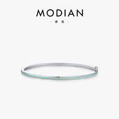 MODIAN摩典S925纯银原创设计小众高级感薄荷绿闭口珐琅手镯手环女