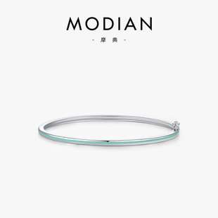 MODIAN摩典S925纯银原创设计小众高级感薄荷绿闭口珐琅手镯手环女