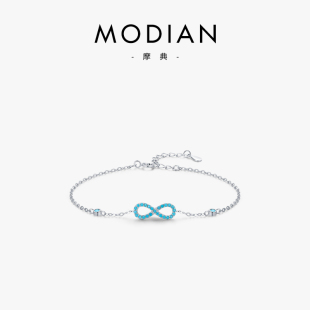 MODIAN摩典S925纯银复古合成绿松石手链女夏ins小众设计闺蜜手饰