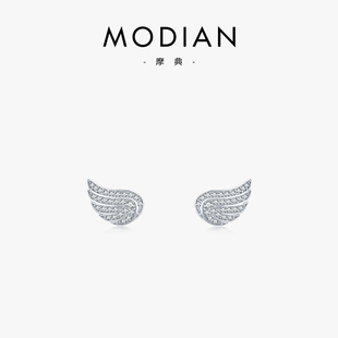 摩典高级感小众设计耳钉s925纯银镶钻天使翅膀可爱简约耳环耳饰女
