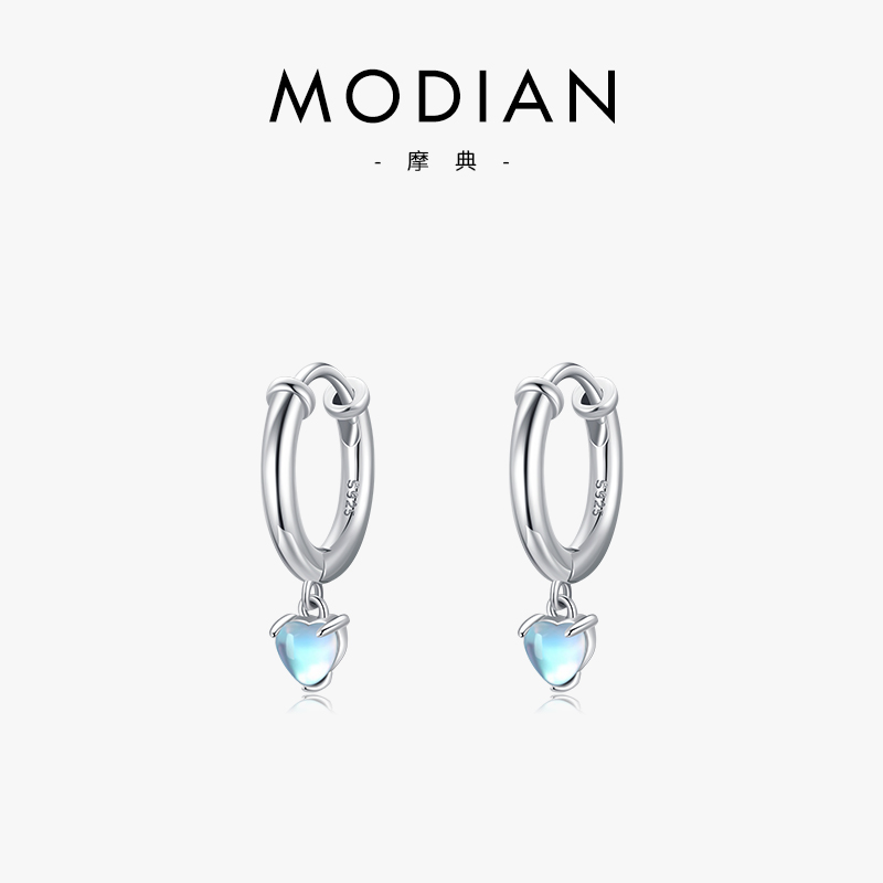 MODIAN925纯银百搭月光石耳环
