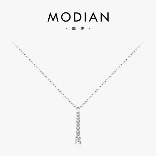 摩典莫桑钻925纯银Y形法式锁骨链