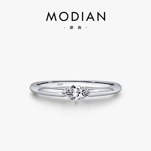 摩典925纯银超闪镶钻素圈戒指女